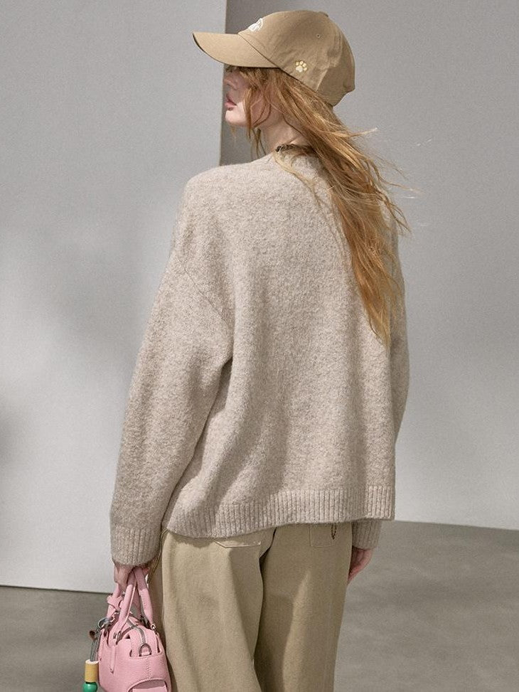 DIDDI MODA Cloudlike Plush Dog Jacquard Round Neck Pullover Women&