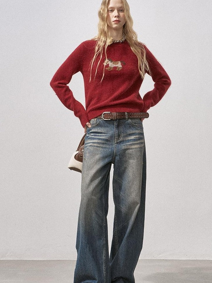 DIDDI MODA Cocoa Red Booted Pony Knit Loose Fit Women&