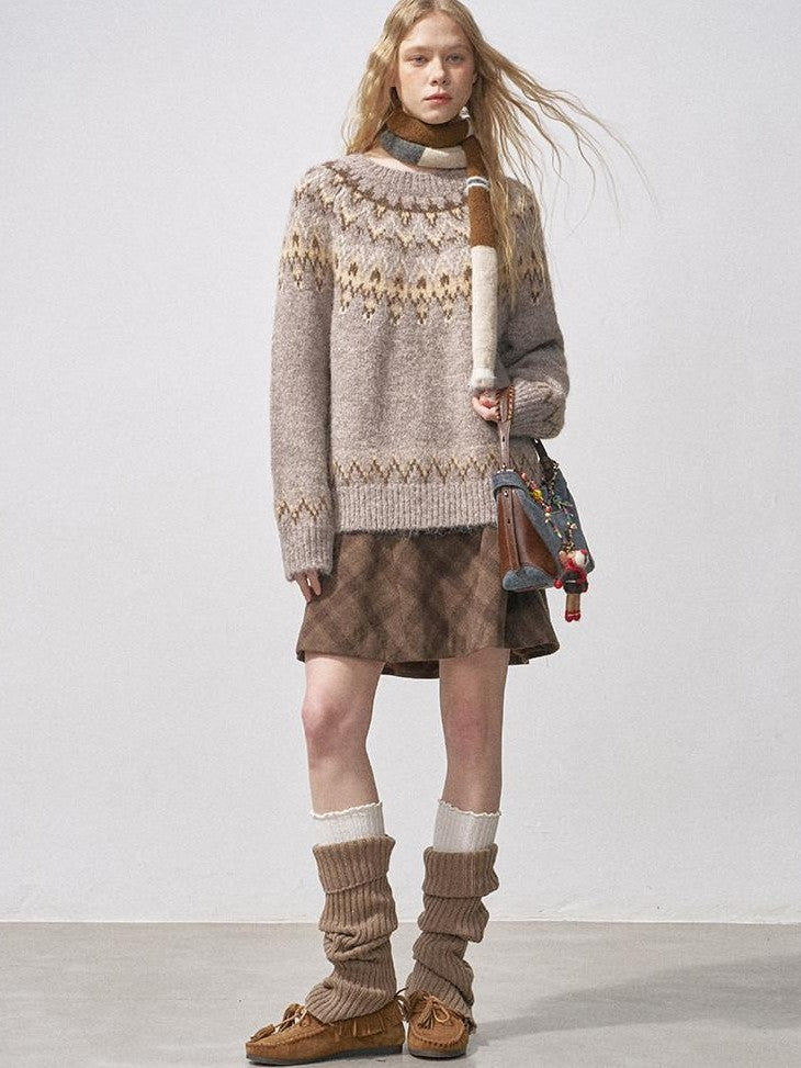 DIDDI MODA Cocoa Red Fair Isle Jacquard Hooded Women&