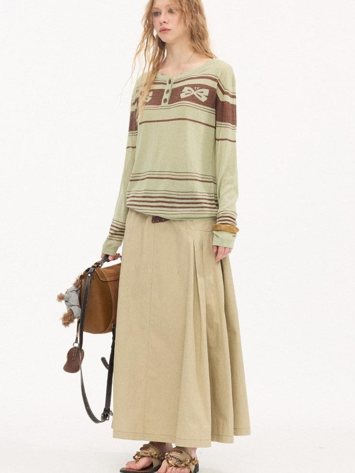 DIDDI MODA Coffee Brown Accordion Pleat Pocket Flared Mid Waist Women&