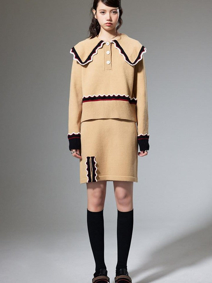 DIDDI MODA Collared Knit Colorblock Women&