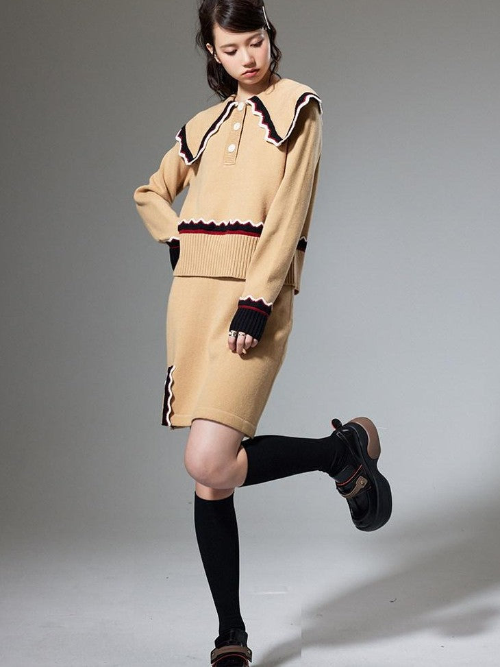 DIDDI MODA Collared Knit Colorblock Women&