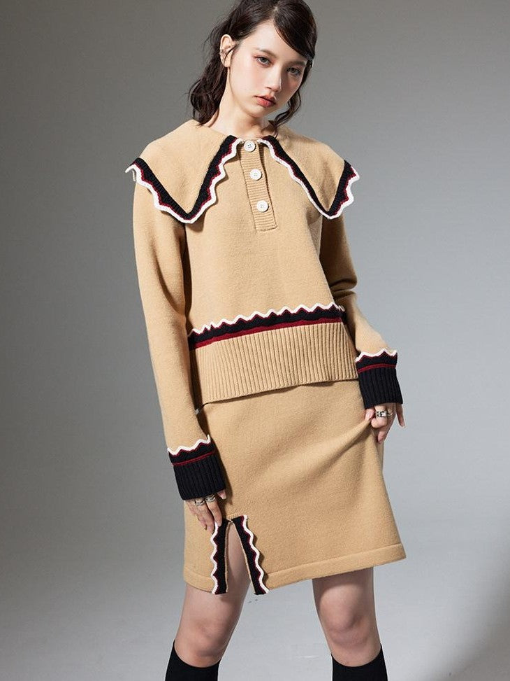 DIDDI MODA Collared Knit Colorblock Women&