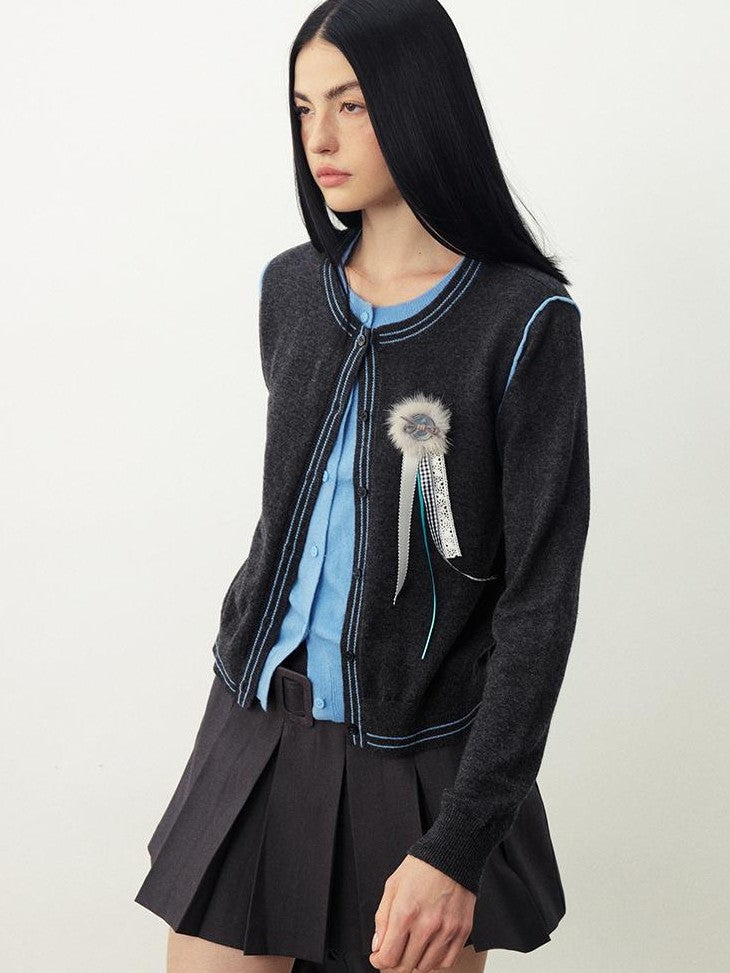 DIDDI MODA Color Block Faux Layered Round Neck Long Sleeve Women&