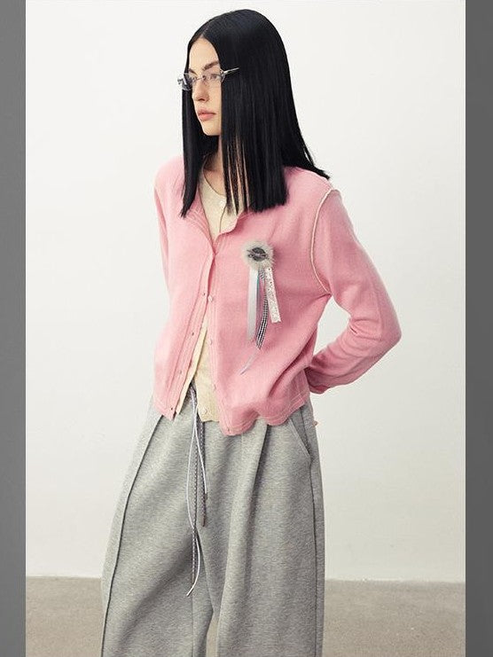DIDDI MODA Color Block Faux Layered Round Neck Long Sleeve Women&