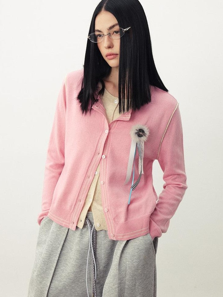 DIDDI MODA Color Block Faux Layered Round Neck Long Sleeve Women&