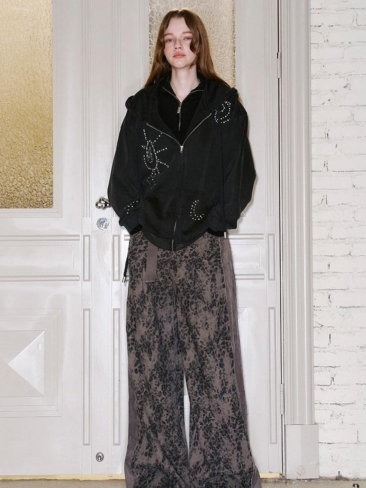 DIDDI MODA Contrast Belt Leopard Print Wide Leg Loose Casual Women&