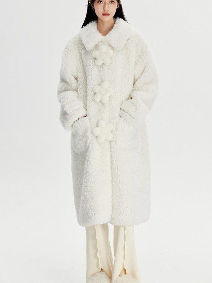 DIDDI MODA Cream 3d Floral Fuzzy Loose Pocket Women&