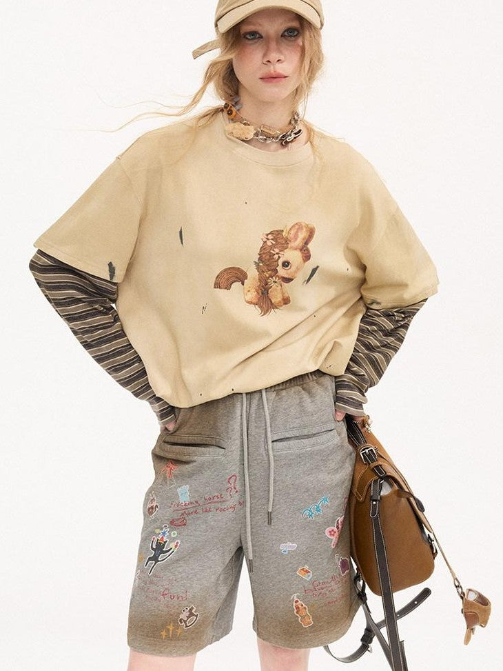 DIDDI MODA Cropped Faux Layered Camisole Pony Print Slim Women&