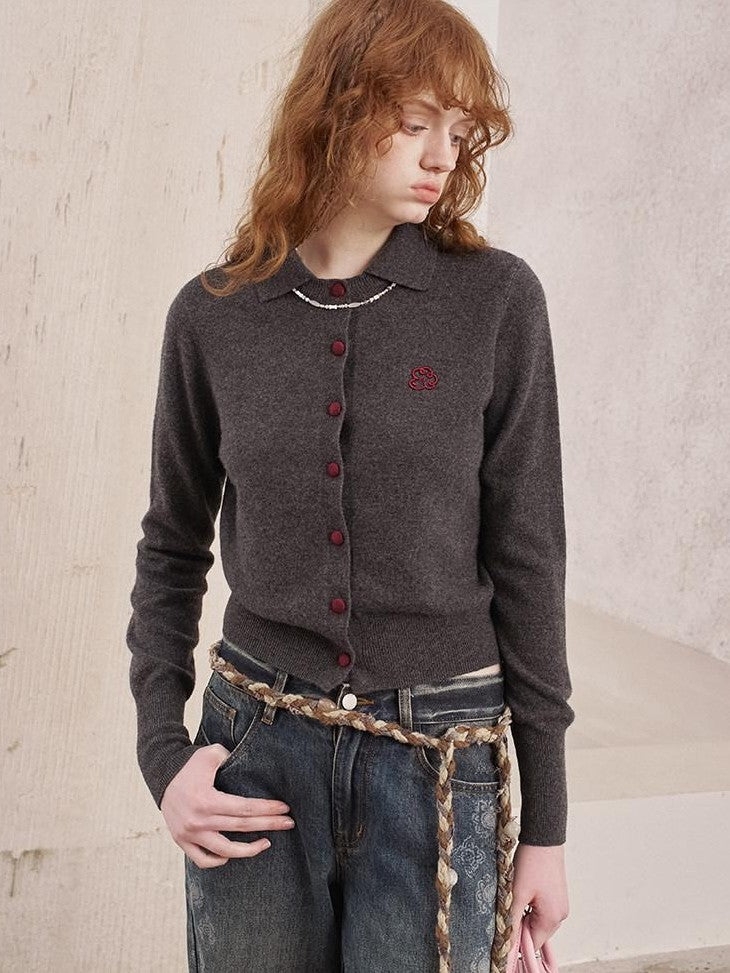 DIDDI MODA Curly Puppy Embroidered Slim Button Women&