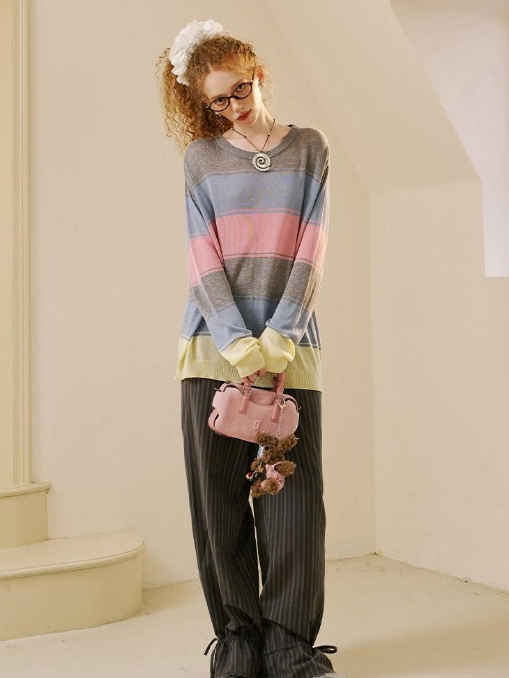 DIDDI MODA Cute Distressed Colorblock V-neck Women&