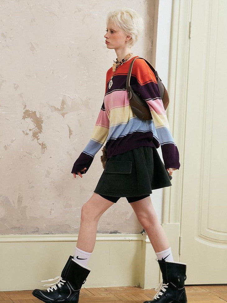 DIDDI MODA Cute Distressed Colorblock V-neck Women&