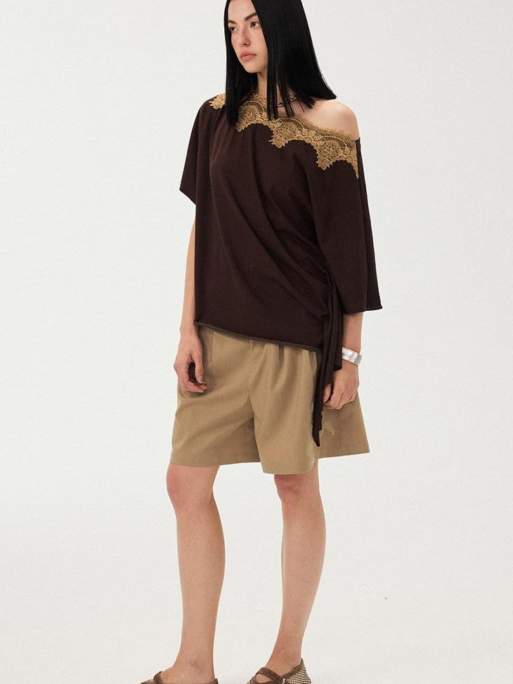 DIDDI MODA Desert Brown Embroidered Pleated Wide Leg Women&