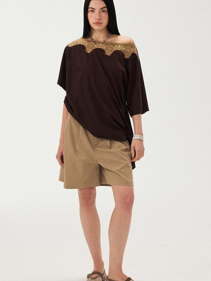 DIDDI MODA Desert Brown Embroidered Pleated Wide Leg Women&