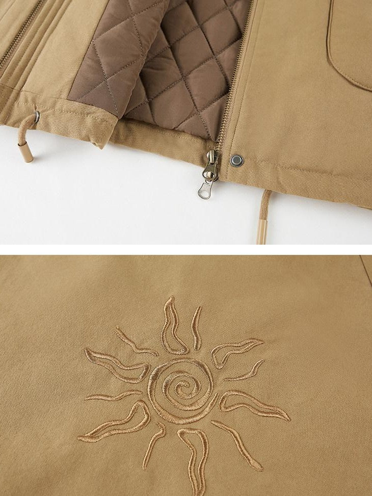 DIDDI MODA Detachable Fur Collar Cartoon Embroidery Women&