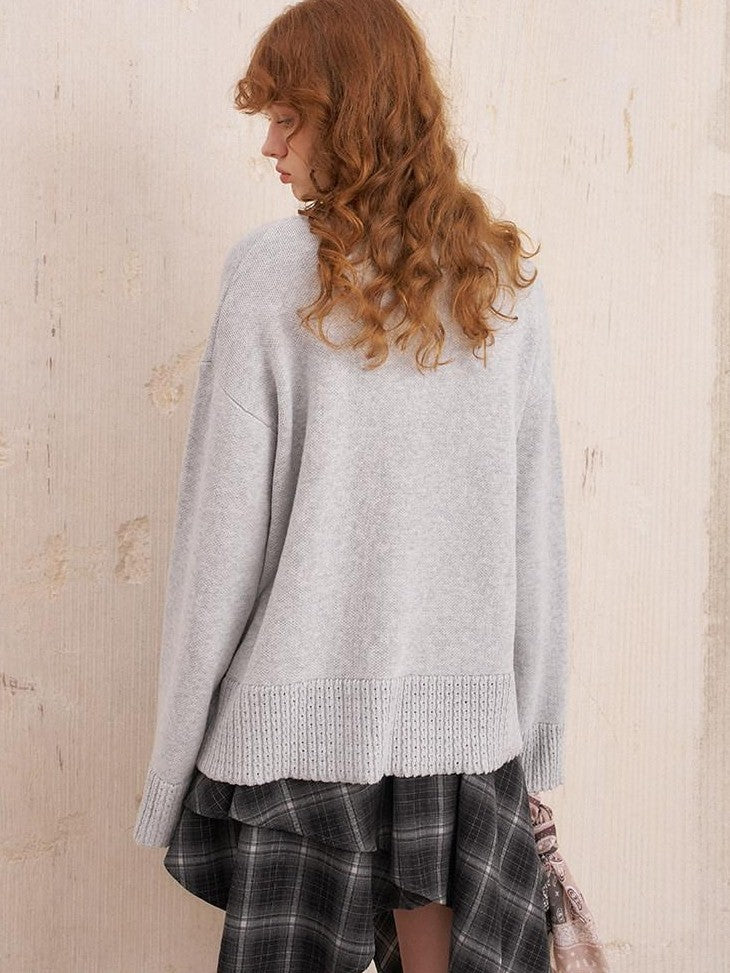 DIDDI MODA Dog Embroidery Openwork Hem Oversized Women&