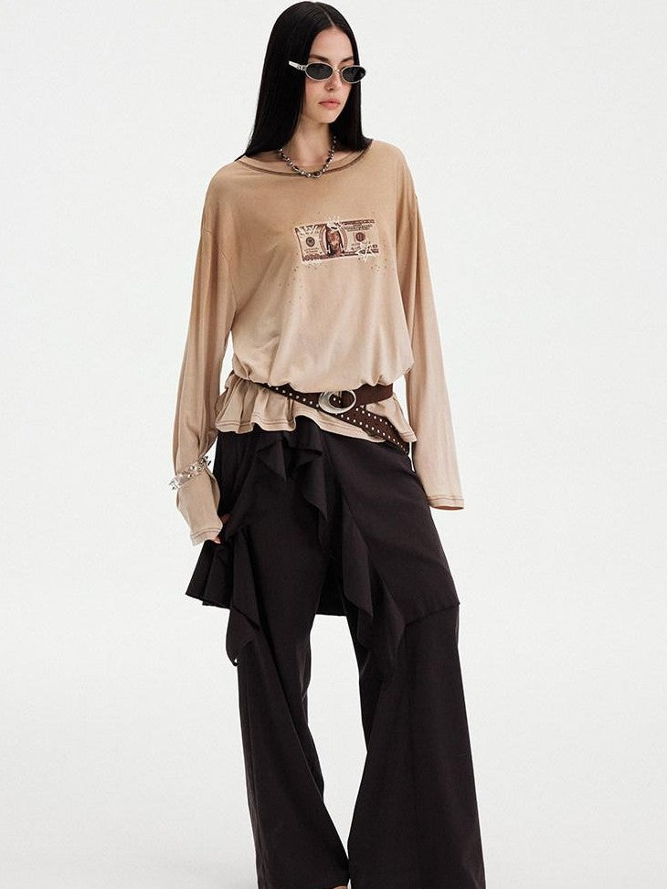 DIDDI MODA Drapey Off White Ruffle Hem Side Slit Women&