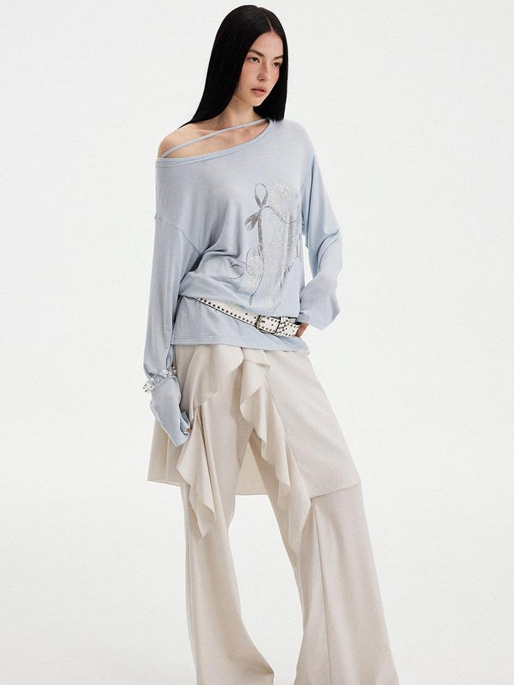 DIDDI MODA Drapey Off White Ruffle Hem Side Slit Women&