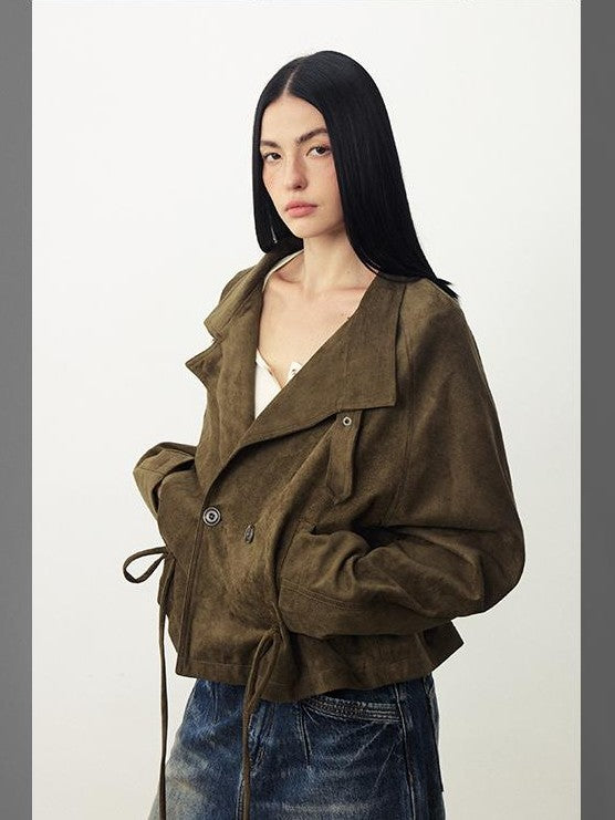 DIDDI MODA Drawstring Loose Casual Lapel Women&
