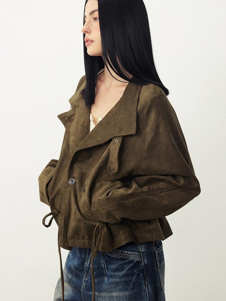 DIDDI MODA Drawstring Loose Casual Lapel Women&