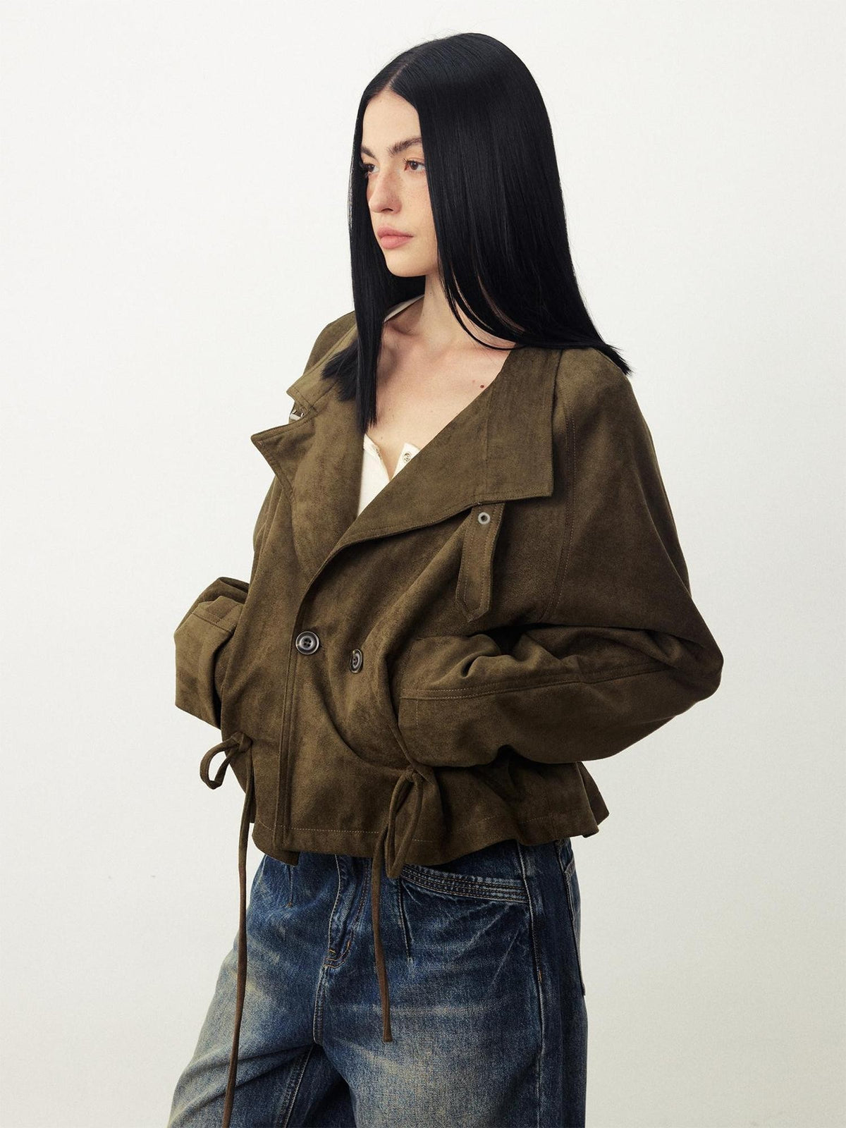 DIDDI MODA Drawstring Loose Casual Lapel Women&