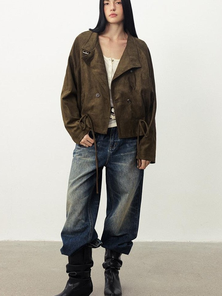 DIDDI MODA Drawstring Loose Casual Lapel Women&