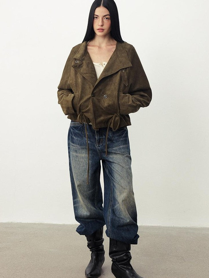DIDDI MODA Drawstring Loose Casual Lapel Women&