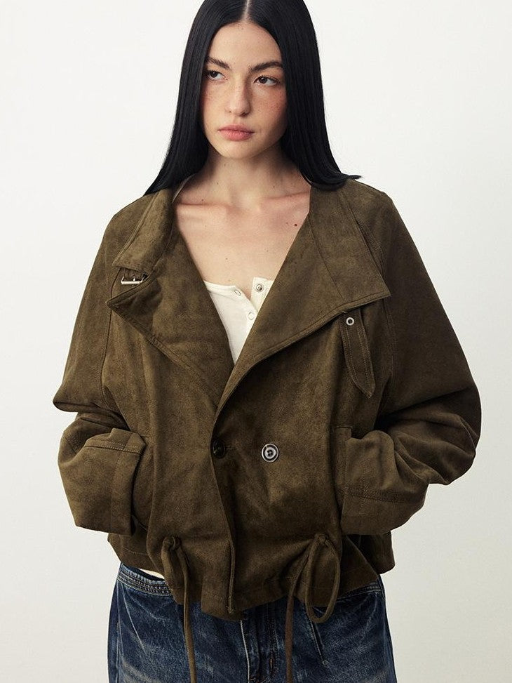 DIDDI MODA Drawstring Loose Casual Lapel Women&
