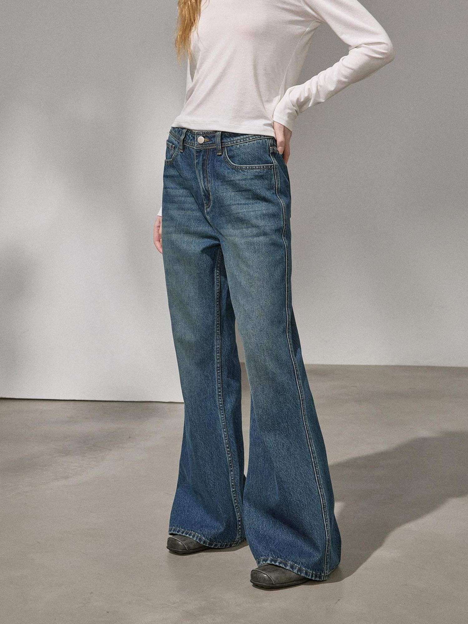 DIDDI MODA Embroidered Back Pocket Tapered Micro Flare Women&
