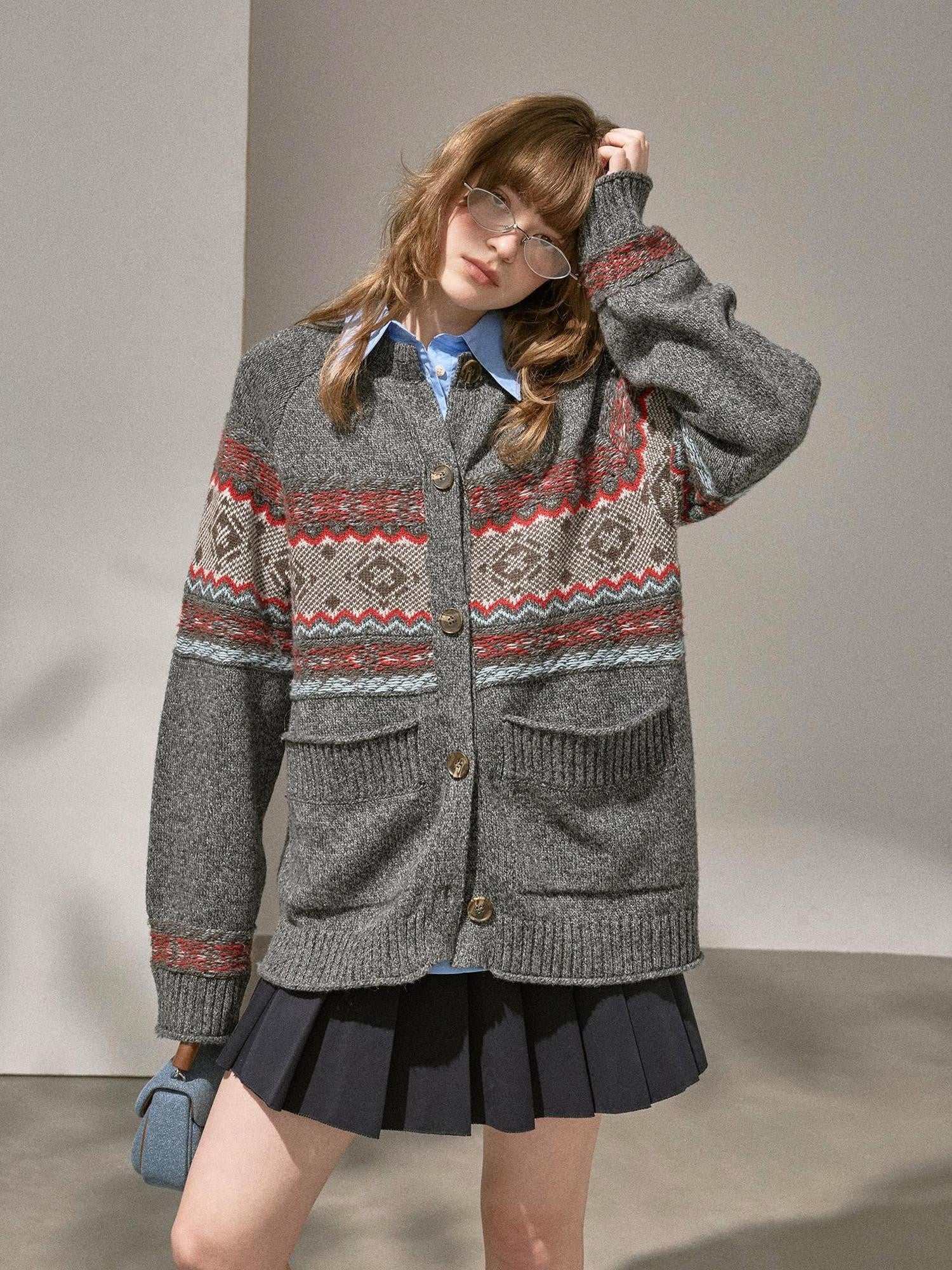 DIDDI MODA Fair Isle Jacquard Colorblock Oversized Women&