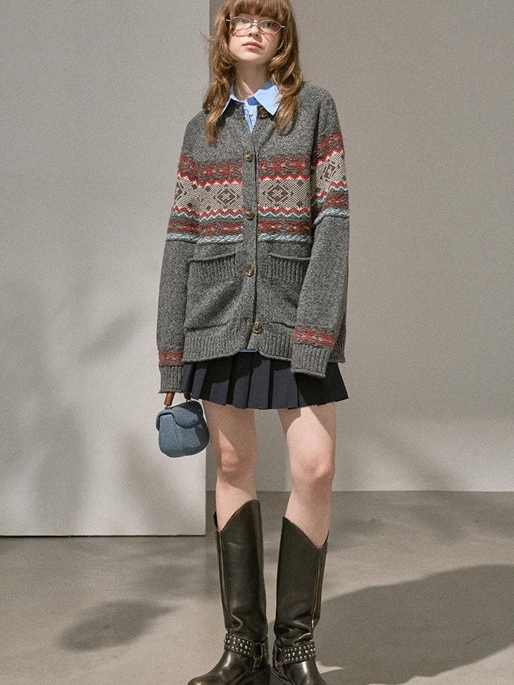 DIDDI MODA Fair Isle Jacquard Colorblock Oversized Women&