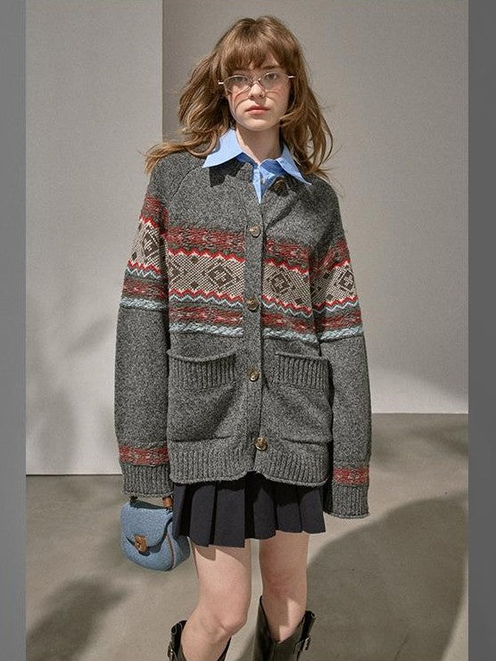 DIDDI MODA Fair Isle Jacquard Colorblock Oversized Women&