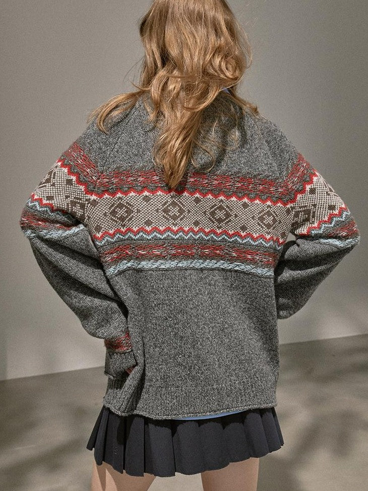 DIDDI MODA Fair Isle Jacquard Colorblock Oversized Women&