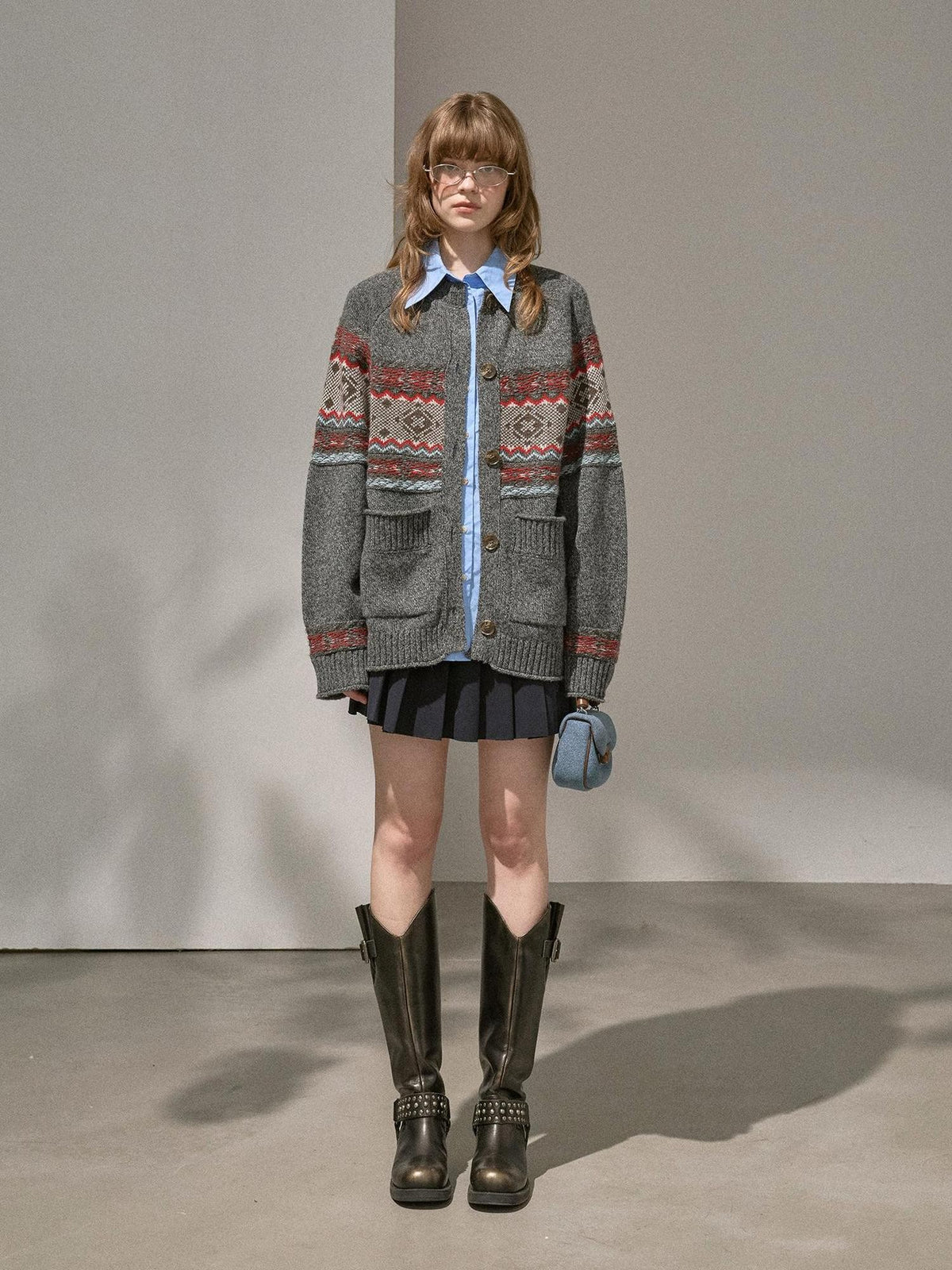 DIDDI MODA Fair Isle Jacquard Colorblock Oversized Women&