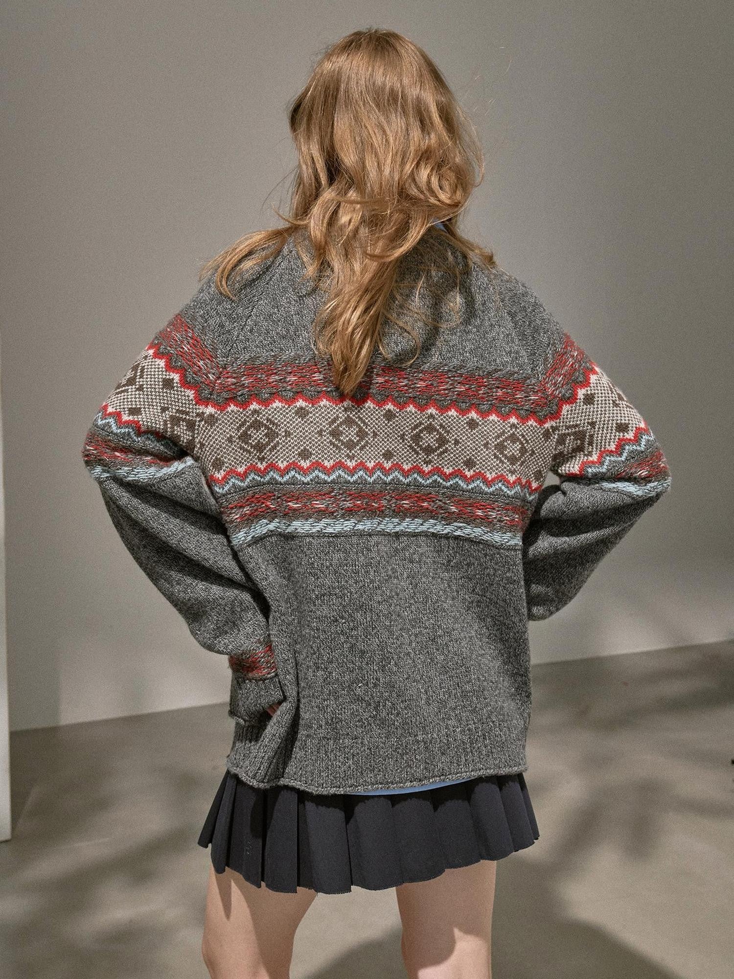 DIDDI MODA Fair Isle Jacquard Colorblock Oversized Women&