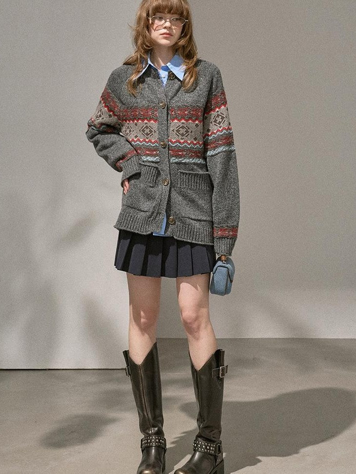 DIDDI MODA Fair Isle Jacquard Colorblock Oversized Women&