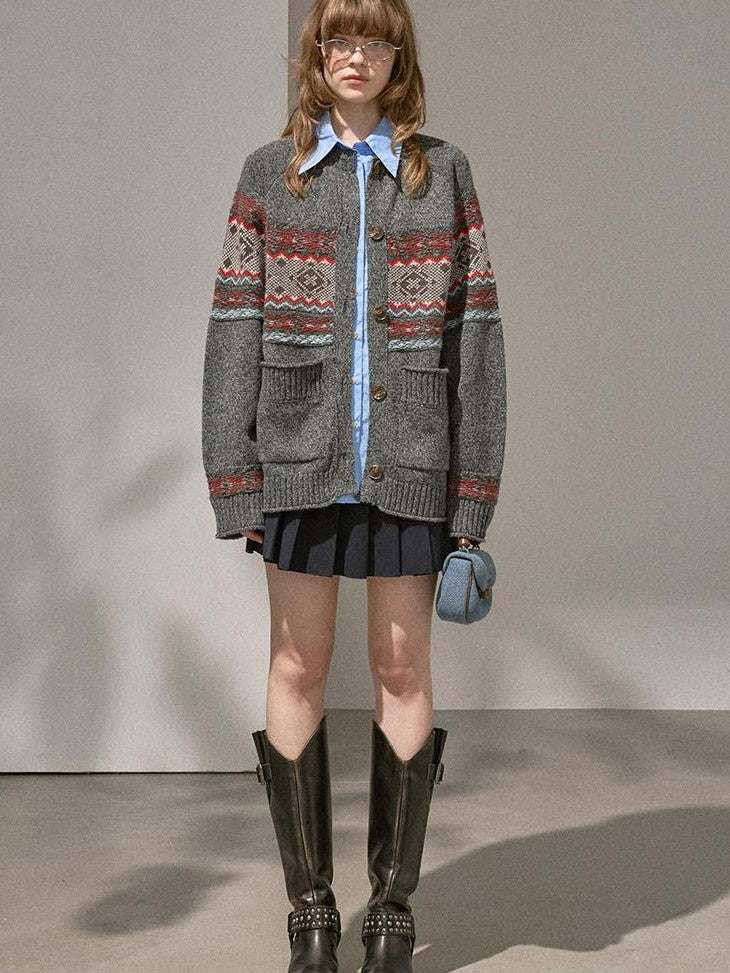 DIDDI MODA Fair Isle Jacquard Colorblock Oversized Women&