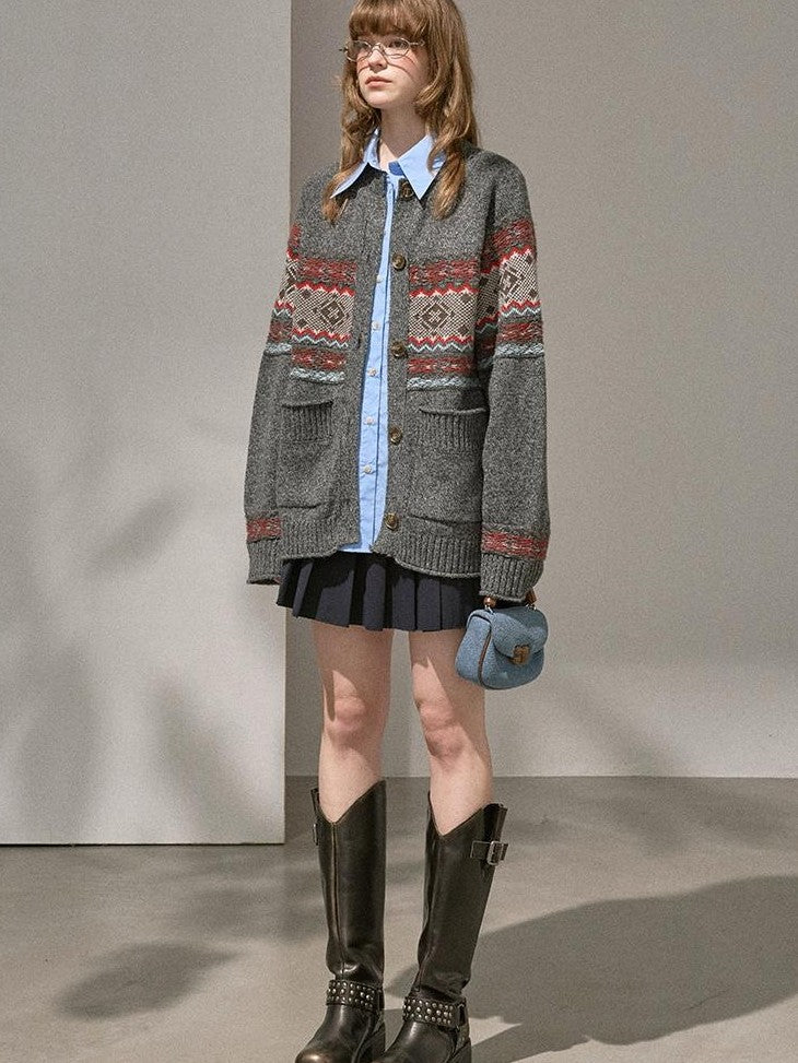 DIDDI MODA Fair Isle Jacquard Colorblock Oversized Women&