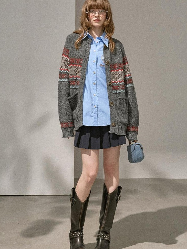 DIDDI MODA Fair Isle Jacquard Colorblock Oversized Women&