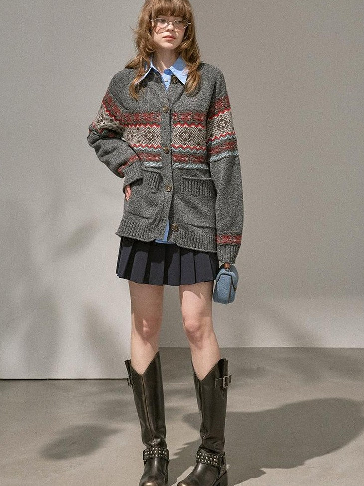 DIDDI MODA Fair Isle Jacquard Colorblock Oversized Women&