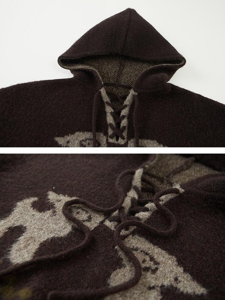 DIDDI MODA Fair Isle Pattern Hooded Pullover Knit Women&
