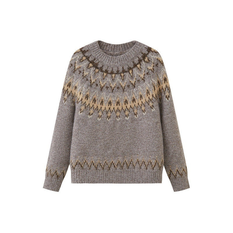 DIDDI_MODA_Fair_Isle_Pullover_Crewneck_Cardigan_Loose_Women&