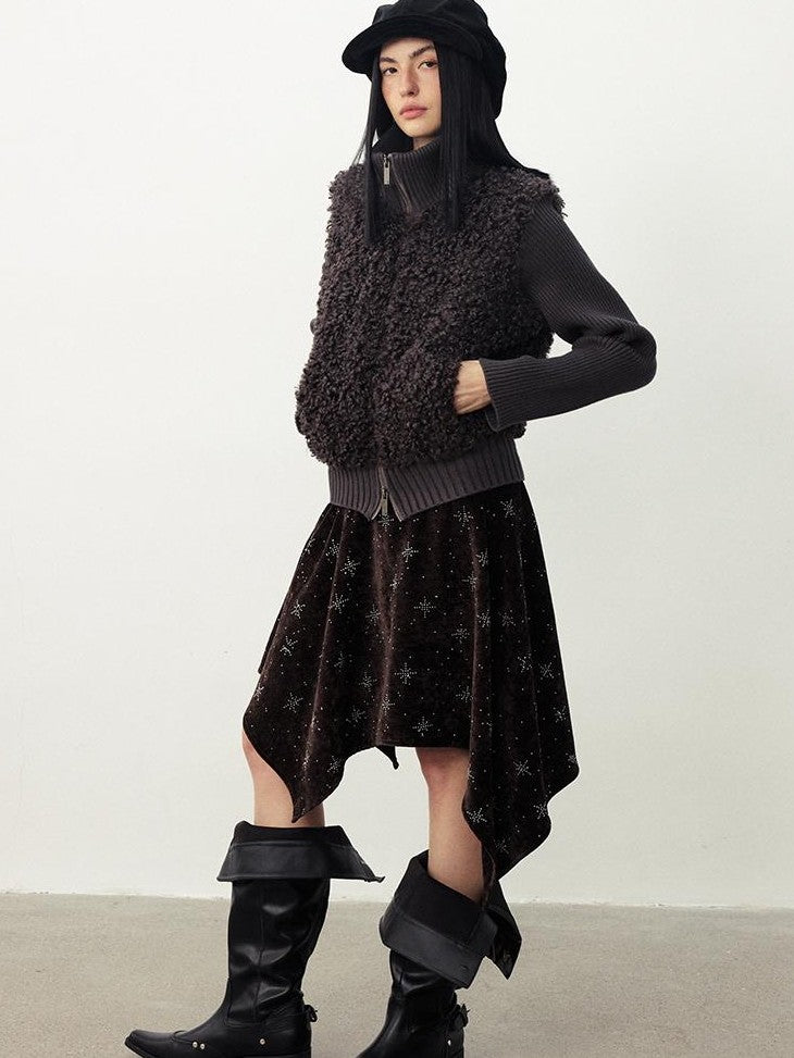 DIDDI MODA Faux Fur Trim Turtleneck Knit Women&
