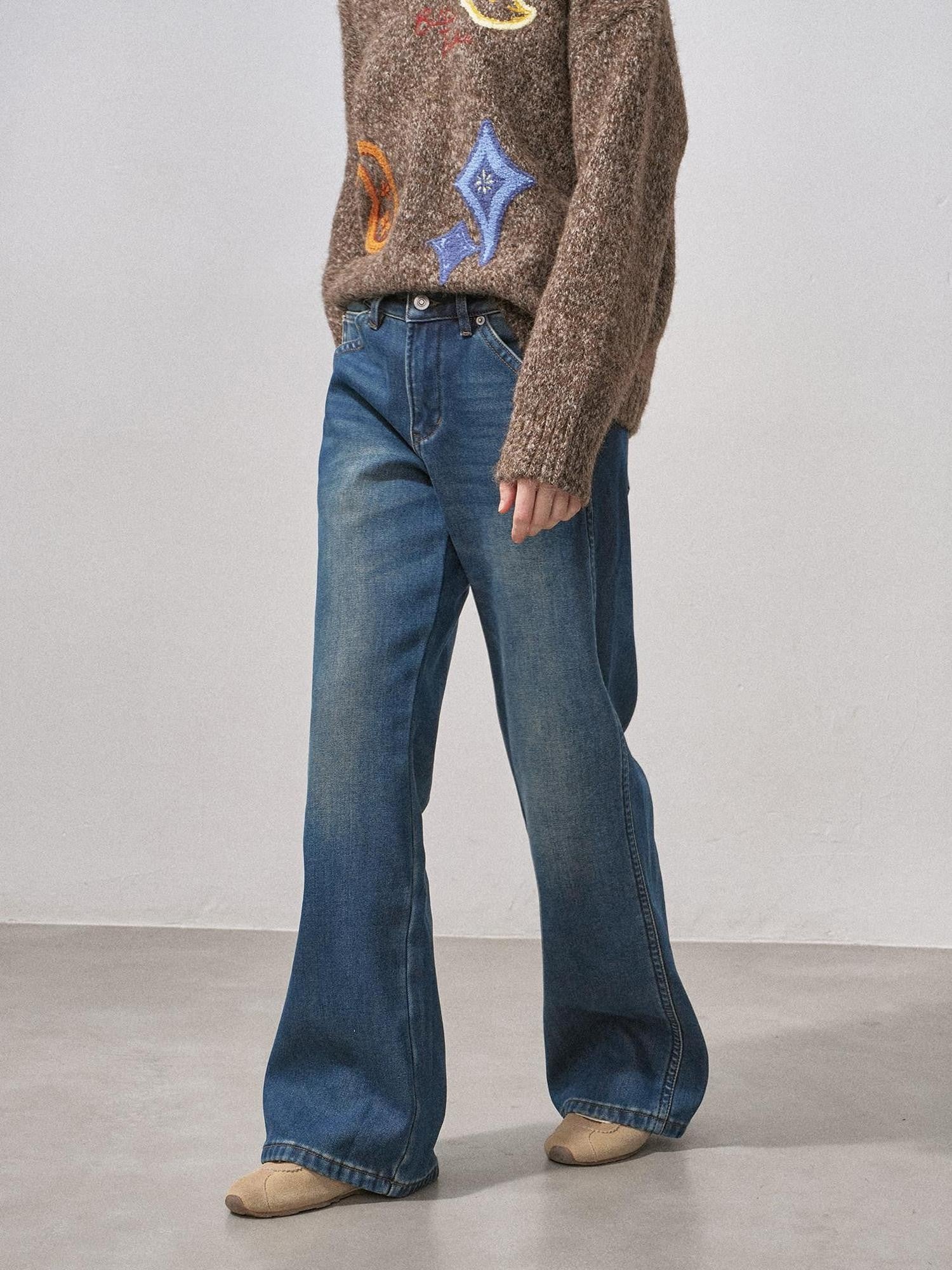 DIDDI MODA Fleece Lined Mid Rise Button Fly Women&