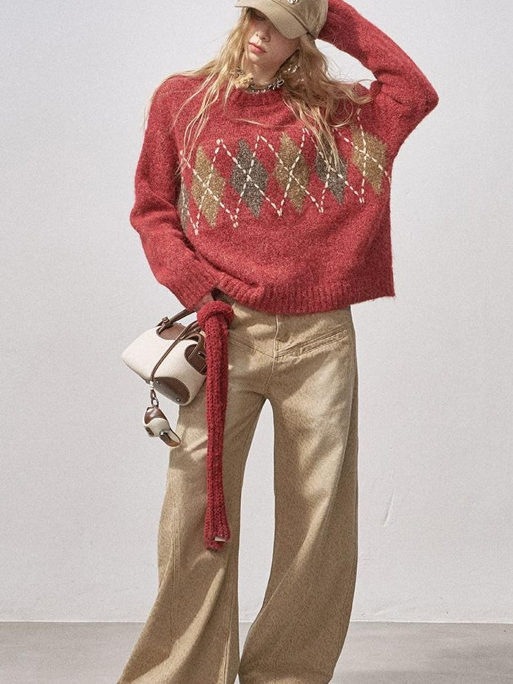DIDDI MODA Floral Diamond Crewneck Slouchy Women&