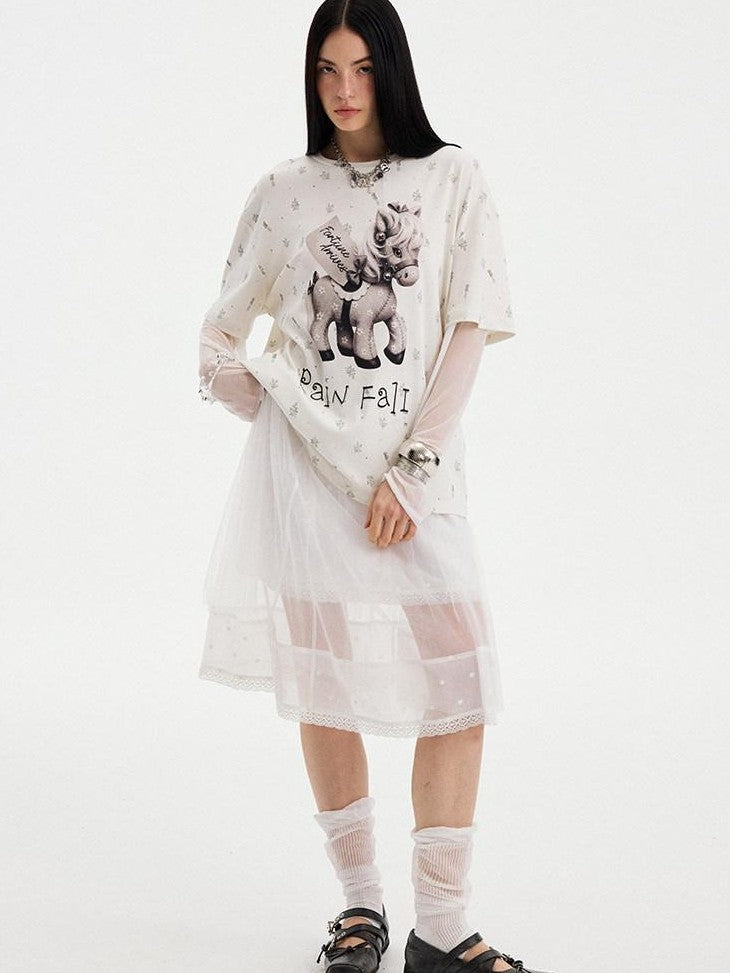 DIDDI MODA Floral Round Neck Faux Two Piece Women&