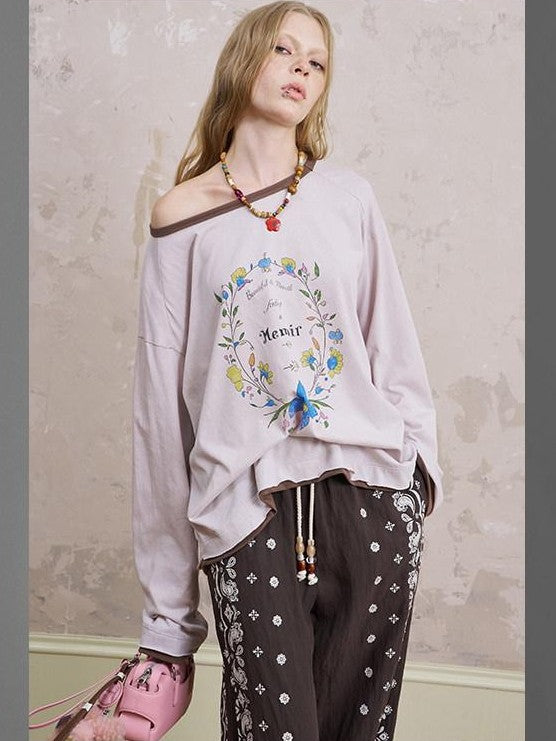 DIDDI MODA Floral Wreath Rose Denim Figure Print Women&