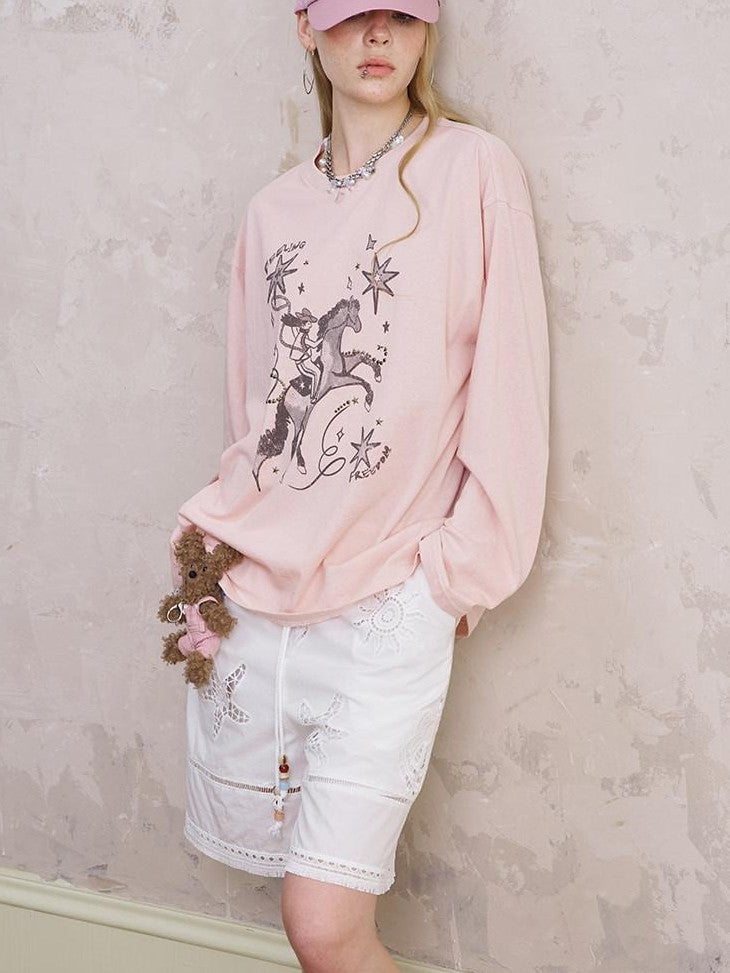 DIDDI MODA Floral Wreath Rose Denim Figure Print Women&
