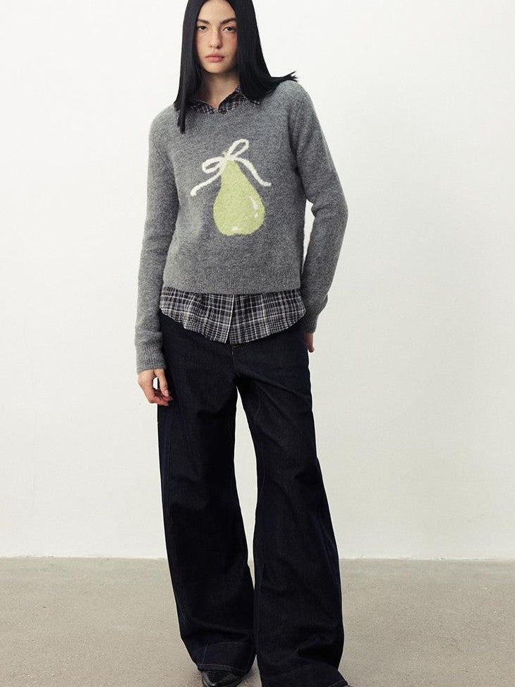 DIDDI MODA Fruit Jacquard Cropped Crew Neck Women&