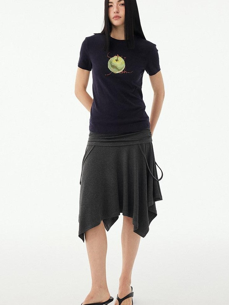 DIDDI MODA Fruit Rhinestone Crew Neck Slim Fit Women&